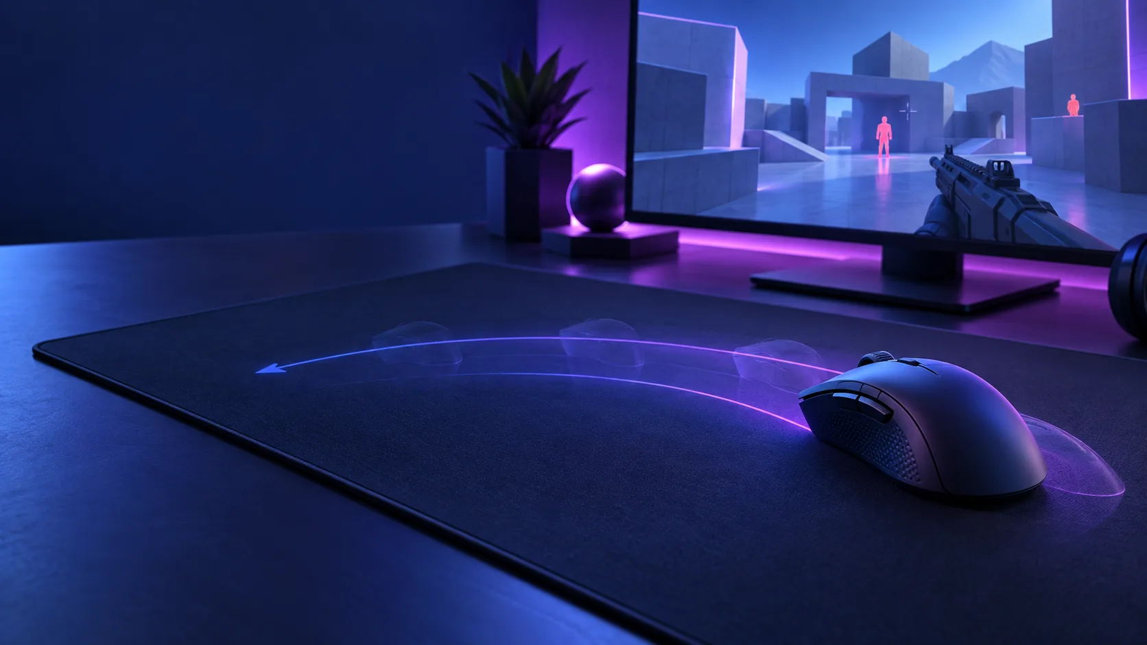 FPS player measuring mouse-pad travel while tuning game sensitivity